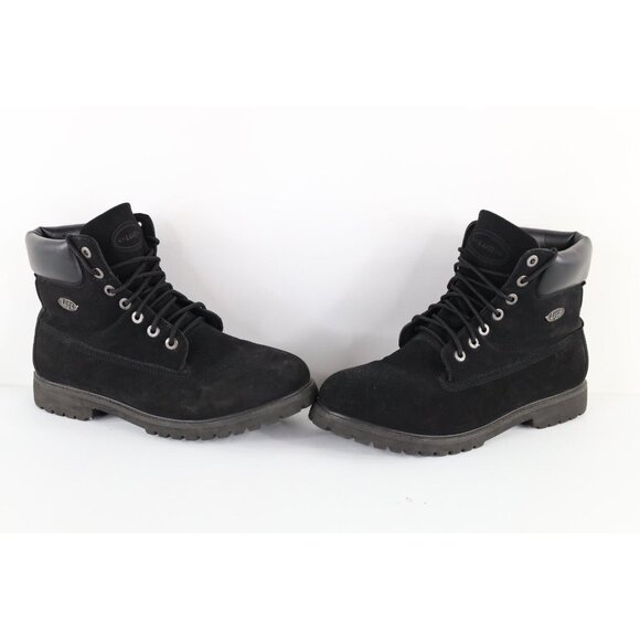 Vintage 90s Lugz Boots Mens Size 10.5 W Suede Leather Work Boots Black